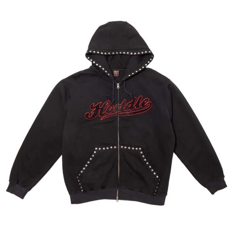 Hoddle Intarsia Script Zip-Up Hoodie - Black