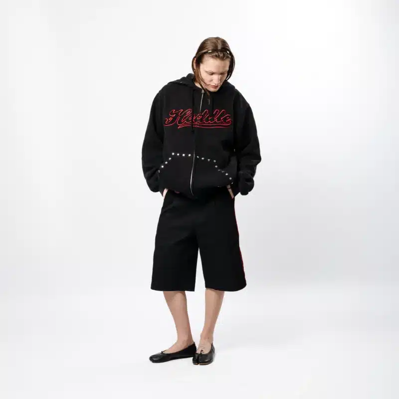 Hoddle Intarsia Script Zip-Up Hoodie - Black - Image 3