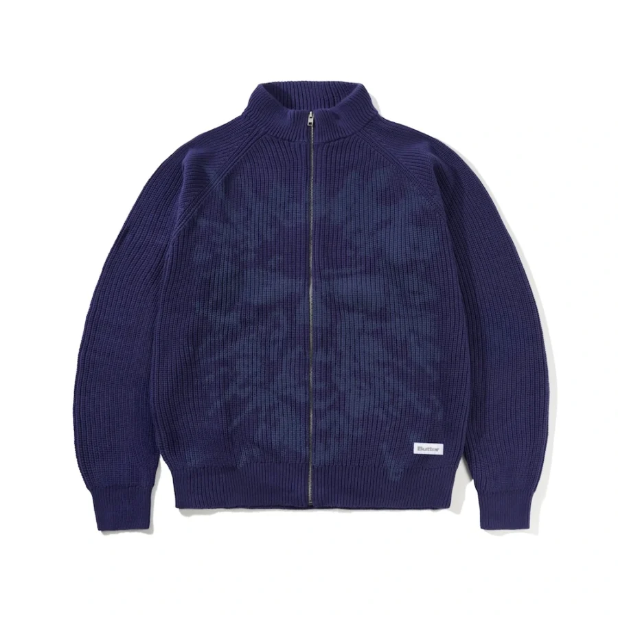 Butter Goods Shout Zip-Thru Knit Sweater - Dark Blue