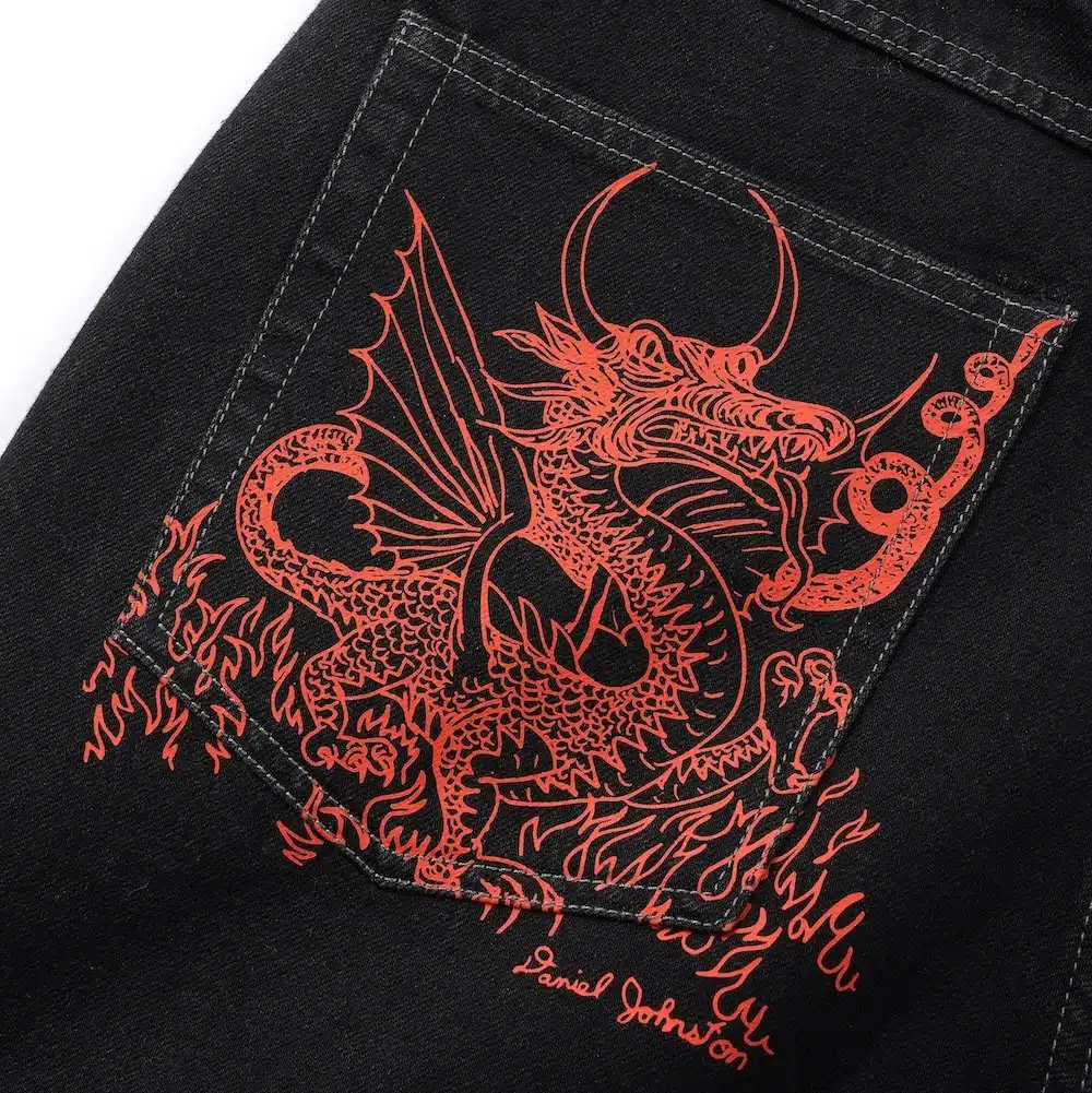 Butter x Daniel Johnston Dragon Denim Shorts - Washed Black - Image 2