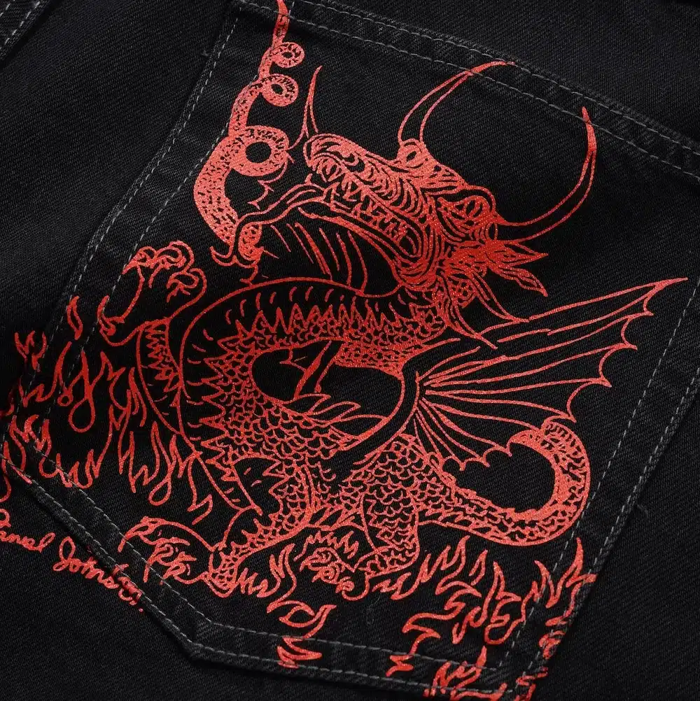 Butter x Daniel Johnston Dragon Denim Shorts - Washed Black - Image 3