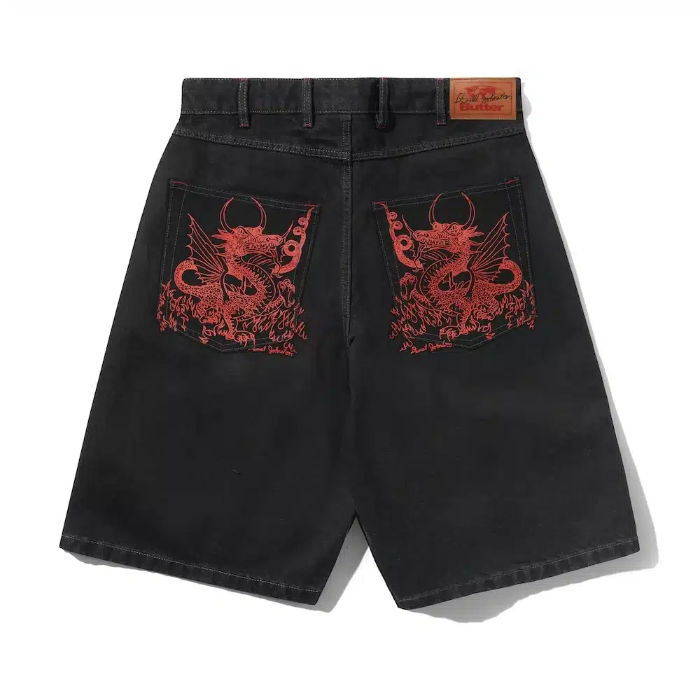 Butter x Daniel Johnston Dragon Denim Shorts - Washed Black